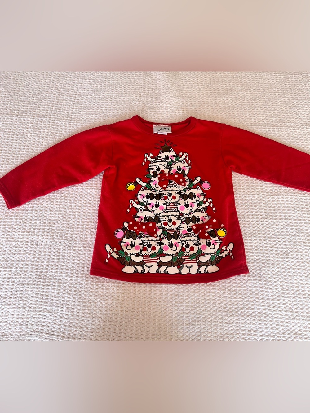 Girls' Red Long-Sleeve Holiday Cat Tree Tee